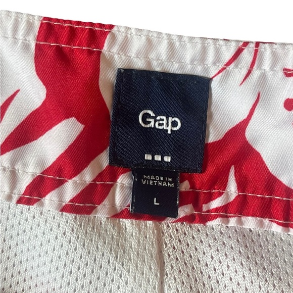 GAP Men’s Red White Hawaiian Swim Trunks Beach Shorts Drawstring Mesh Lined Lrg - Picture 6 of 13